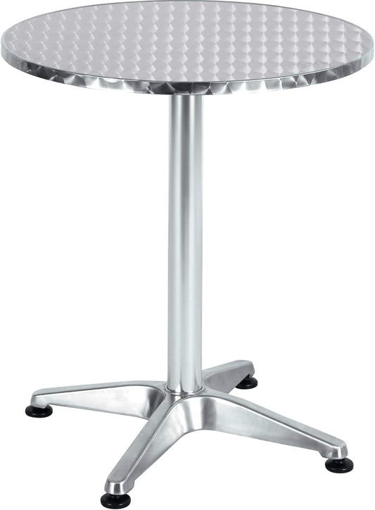 BTExpert 27.5" Round Restaurant Table Stainless Steel with 2 Brown Rattan Stack Chairs, Indoor Outdoor Commercial Lightweight