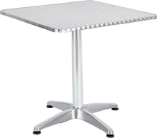 BTExpert Indoor Outdoor 27.5" Square Restaurant Table Stainless Steel Silver Aluminum + 3 Bronze Metal Slat Stack Chairs Commercial Lightweight