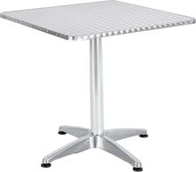 BTExpert Indoor Outdoor 23.75" Square Restaurant Table Stainless Steel Silver Aluminum + 3 Bronze Metal Slat Stack Chairs Commercial Lightweight