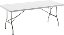 BTExpert Fold-in-Half Folding Utility Table 6 Feet 72" x 29.5" Lightweight Portable Carrying Handle, Indoor Outdoor Picnic Camping Office Home Party Wedding Event Easy to Clean Store & Care White