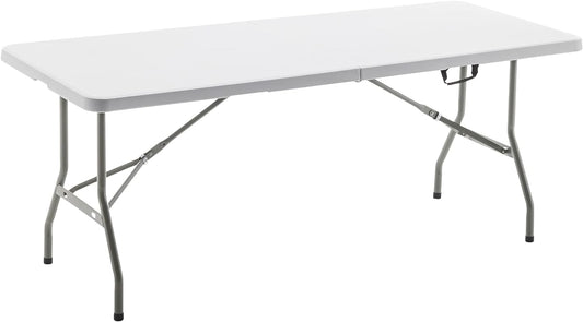 BTExpert Fold-in-Half Utility Table 6ft 72"x29.5", Lightweight, Portable with Carrying Handle, Home Party Wedding Event, Easy to Clean, Indoor Outdoor