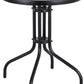 BTExpert 23.75" Round Glass Metal Table Black with 2 Silver Gray Slat Stack Chairs, Indoor Outdoor Lightweight