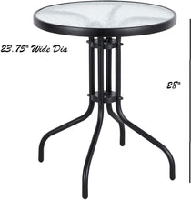 BTExpert Indoor Outdoor 23.75" Round Tempered Glass Metal Table Black + 3 Bronze Restaurant Metal Aluminum Slat Stack Chairs Lightweight