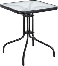 BTExpert Indoor Outdoor 23.75" Square Tempered Glass Metal Table Black + 2 Silver Gray Restaurant Metal Aluminum Slat Stack Chairs Lightweight