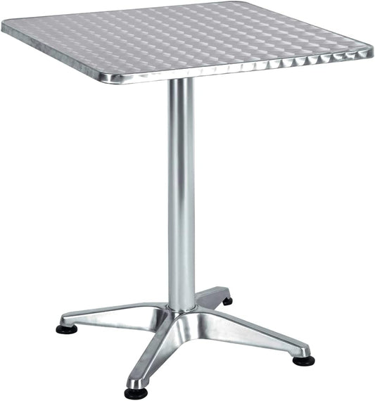 BTExpert 27.5" Square Table Stainless Steel Silver Aluminum + 2 silver  Stack Chairs