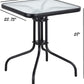 BTExpert 23.75" Square Glass Metal Table Black with 3 Silver Gray Slat Stack Chairs, Indoor Outdoor Lightweight