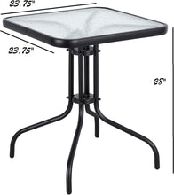 BTExpert Indoor Outdoor 23.75" Square Tempered Glass Metal Table Black + 2 Bronze Restaurant Metal Aluminum Slat Stack Chairs Lightweight