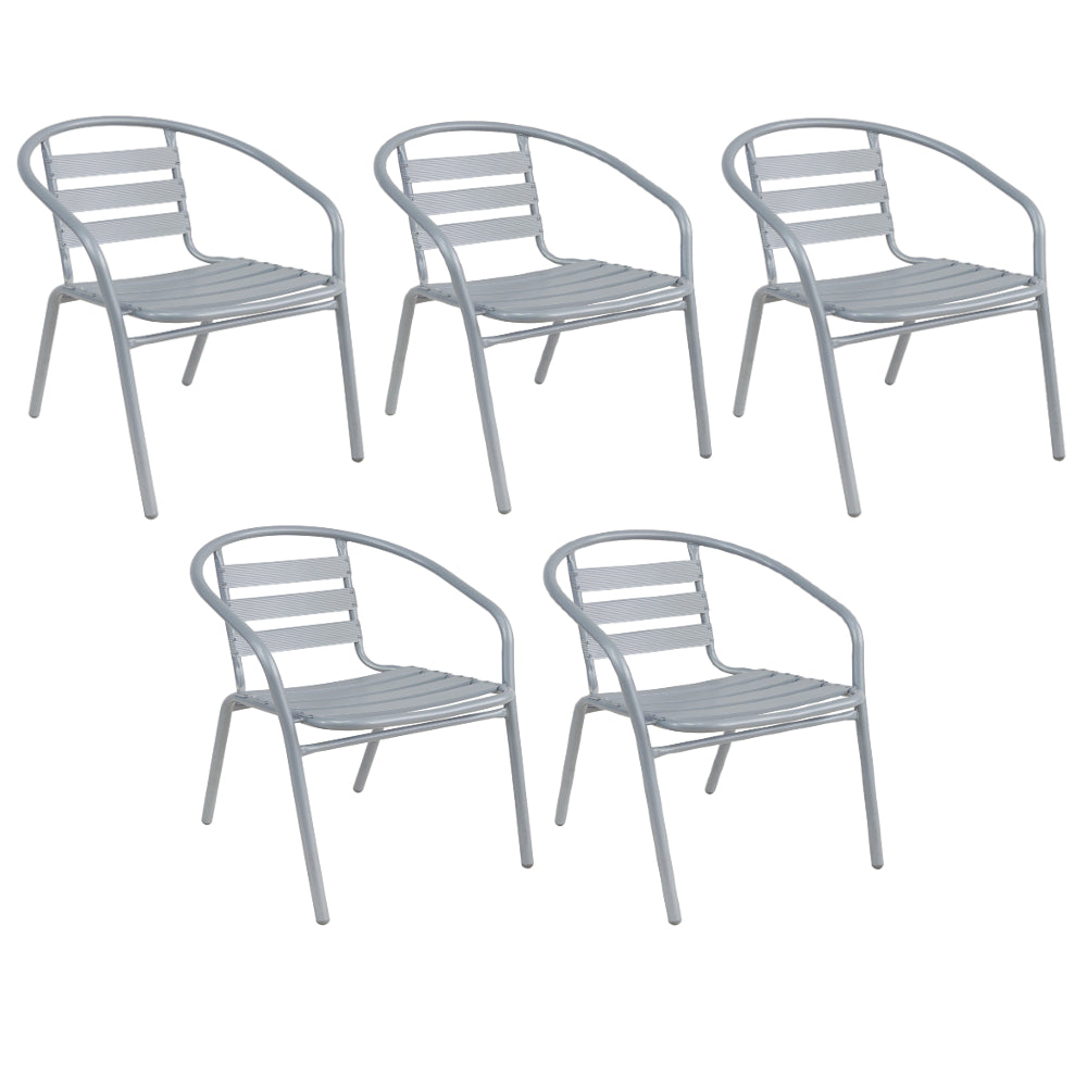 BTExpert Indoor Outdoor Set of 5 Silver Gray Restaurant Metal Aluminum Slat Stack Chairs Lightweight