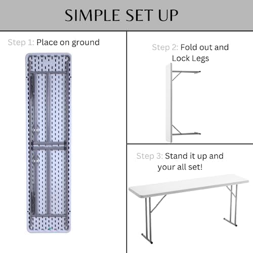 BTExpert 6-Foot - 72" long White Plastic FoldingTable Portable 18" Wide, 29" High, indoor outdoor lightweight - Set of 10