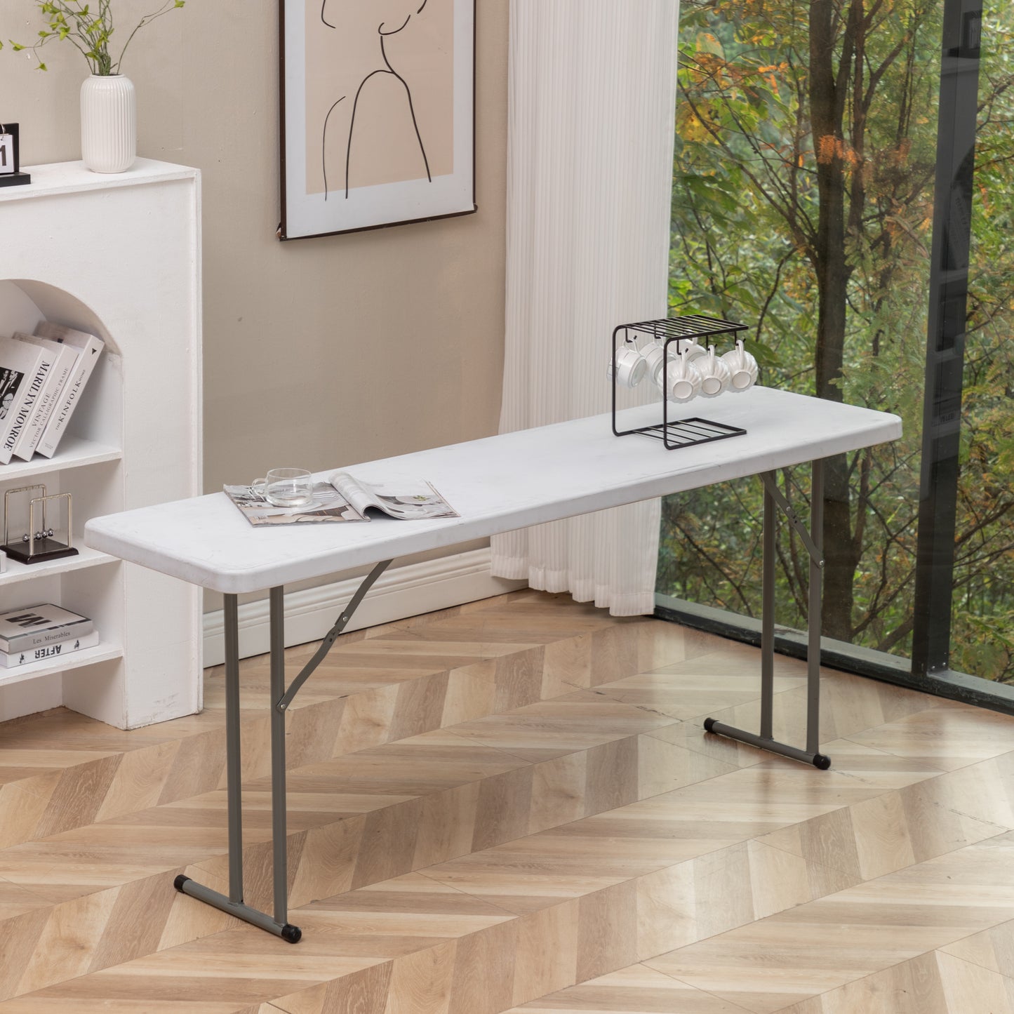 BTExpert 6-Foot - 72" long White Plastic FoldingTable Portable 18" Wide, 29" High, indoor outdoor lightweight - Set of 10