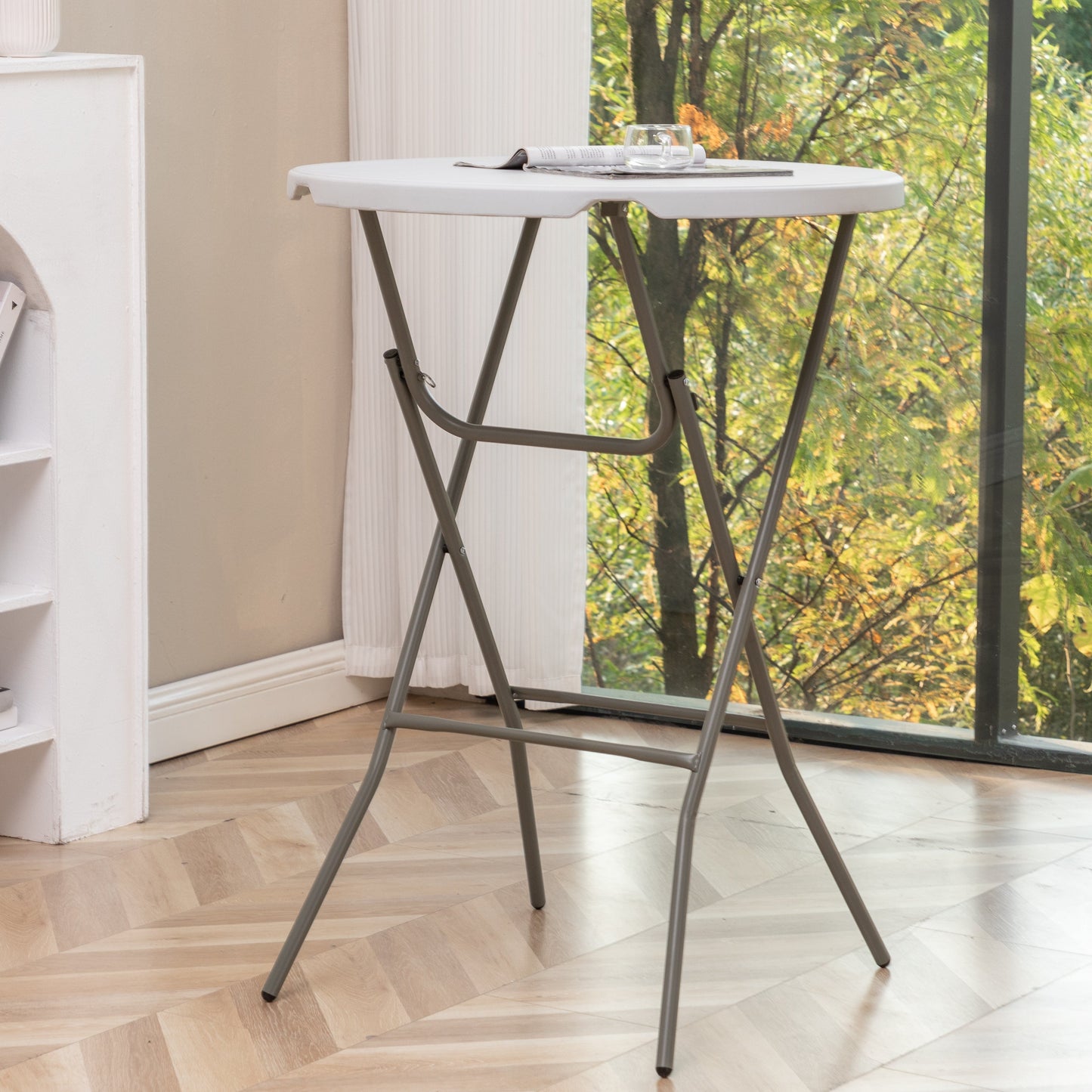 BTExpert 32" 2.6-Foot Round 43" Bar Height White Folding Table - In Store Only