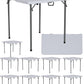 BTEXPERT 34" Bi-Folding Commercial Fold in Half Square Table Heavy Duty Portable Plastic Dining Card Table w Handle for Indoor Outdoor Kitchen Party Wedding Event White Set of 5