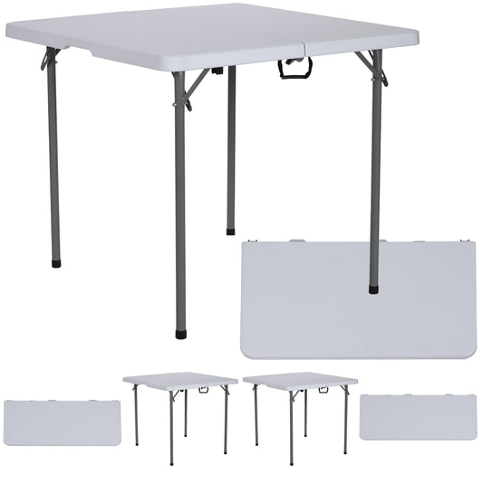 BTEXPERT 34" Bi-Folding Commercial Fold in Half Square Table Heavy Duty Portable Plastic Dining Card Table w Handle for Indoor Outdoor Kitchen Party Wedding Event White Set of 2