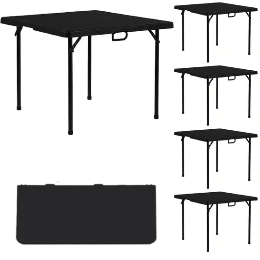 BTEXPERT 34" Bi-Folding Commercial Fold in Half Square Table Heavy Duty Portable Plastic Dining Card Table w Handle for Indoor Outdoor Kitchen Party Wedding Event Black Set of 5
