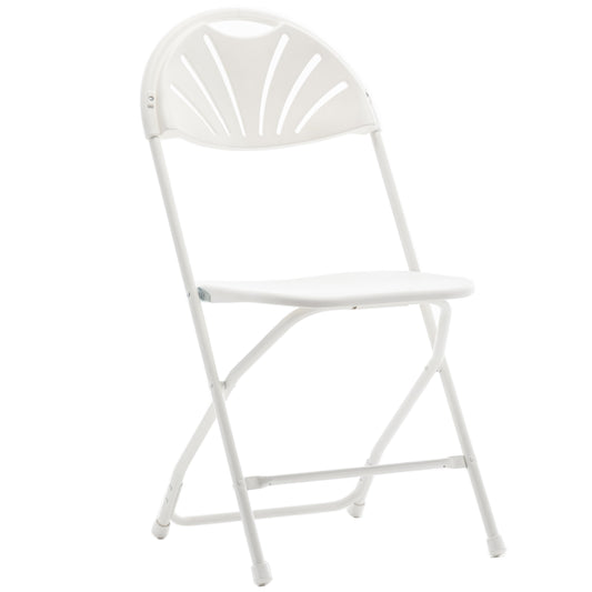 BTExpert White Plastic Folding Chair Fan Style, Steel Frame, Lightweight, High-Capacity for Events, Weddings, Parties - Set of 100