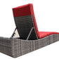 Foldable Outdoor Chaise Lounge Chair Wicker Rattan Sun Bed Patio Reclining Lounger Adjustable Backrest Pillow - Red Burgundy