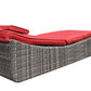 Foldable Outdoor Chaise Lounge Chair Wicker Rattan Sun Bed Patio Reclining Lounger Adjustable Backrest Pillow - Red Burgundy