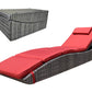 Foldable Outdoor Chaise Lounge Chair Wicker Rattan Sun Bed Patio Reclining Lounger Adjustable Backrest Pillow - Red Burgundy