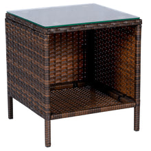 BTExpert Outdoor Wicker Conversation?á3 piece Bistro Set Garden Patio Yard Porch Furniture Space Saving Pe Rattan Two Chairs Cushions Side storage Glass Table Brown/ Beige 3pc Set