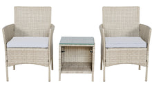 BTExpert Outdoor Wicker Conversation?á3 piece Bistro Set Garden Patio Yard Porch Furniture Space Saving Pe Rattan 2 Chairs Cushions Side storage Glass Table Gray/ Cream 3pc