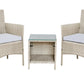 BTExpert Outdoor Wicker 3 piece Set Garden Yard Porch Furniture Space Saving Side storage Glass Table Gray Cream 3pc
