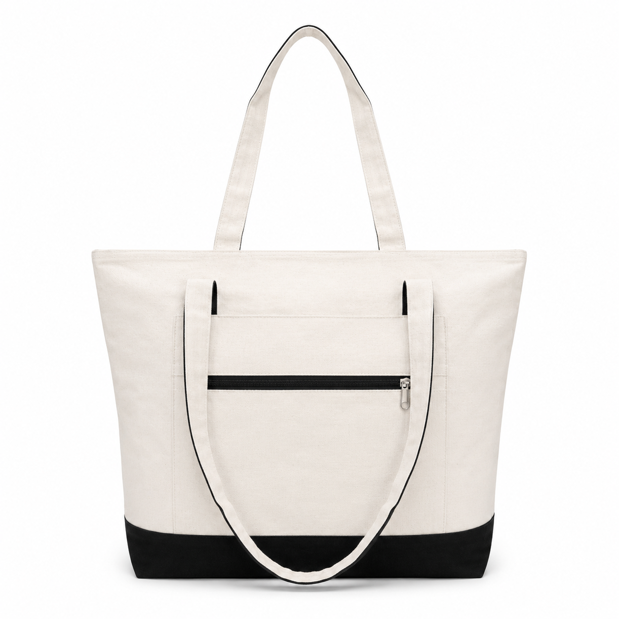 BTEXPERT 100% Cotton Natural Canvas Tote Bags 12oz Top Zipper with External Pocket, Reusable Shopping Bag for Grocery, DIY, Promotion & Events - NS5341