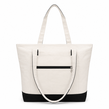 BTEXPERT 100% Cotton Natural Canvas Tote Bags 12oz Top Zipper with External Pocket, Reusable Shopping Bag for Grocery, DIY, Promotion & Events - NS5341