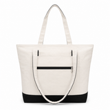 BTEXPERT 100% Cotton Natural Canvas Tote Bags 12oz Top Zipper with External Pocket, Reusable Shopping Bag for Grocery, DIY, Promotion & Events - NS5341