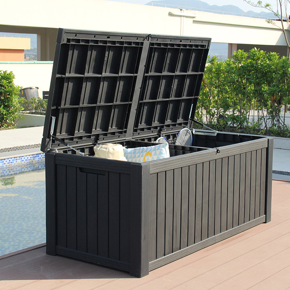 BTEXPERT 150 Gallon Large Resin Outdoor Deck Box for Patio Furniture Cushions Garden Tools Waterproof Lockable Stainless Steel Metal insert rod