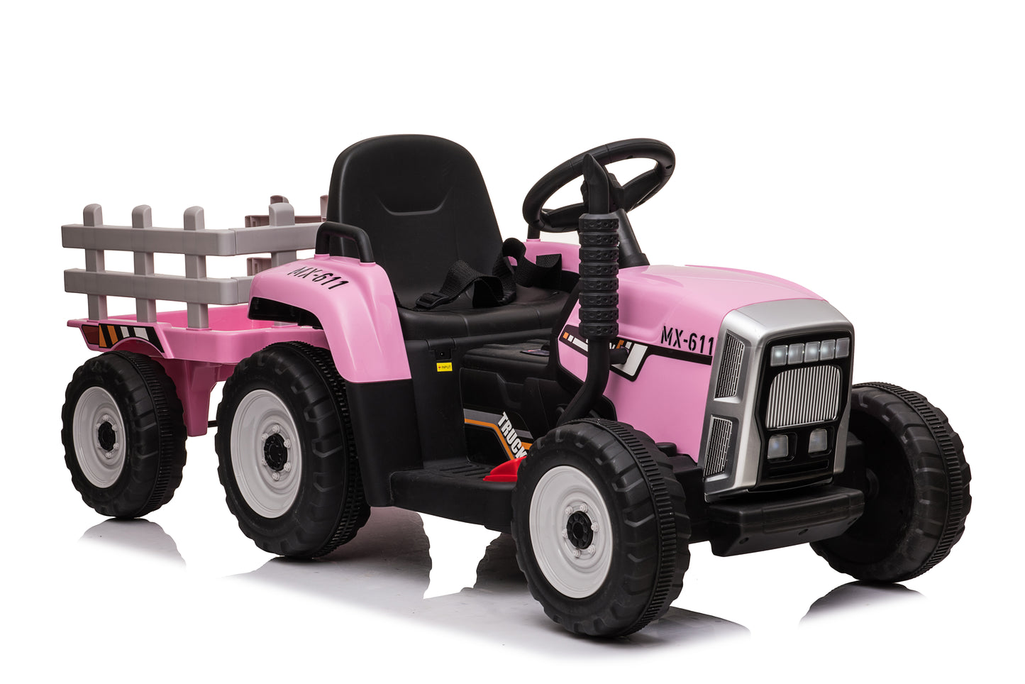 Btexpert Ride on Tractor with Detachable Trailer, 12 V Pink Tractor Toy for Kids 3+