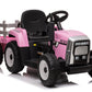 Btexpert Ride on Tractor with Detachable Trailer, 12 V Pink Tractor Toy for Kids 3+