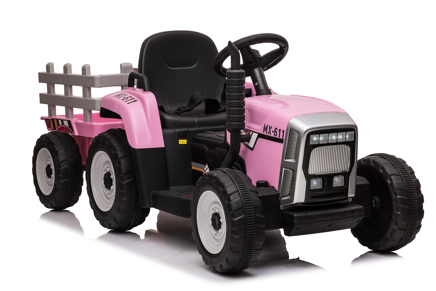 Btexpert Ride on Tractor with Detachable Trailer, 12 V Pink Tractor Toy for Kids 3+