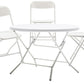 BTEXPERT Folding Card Portable, 32" Round Plastic Table 3 Adult Chairs for Board Games Nights Gatherings Party Home Indoor Outdoor Lightweight, 4 Piece Set, White & Granite White