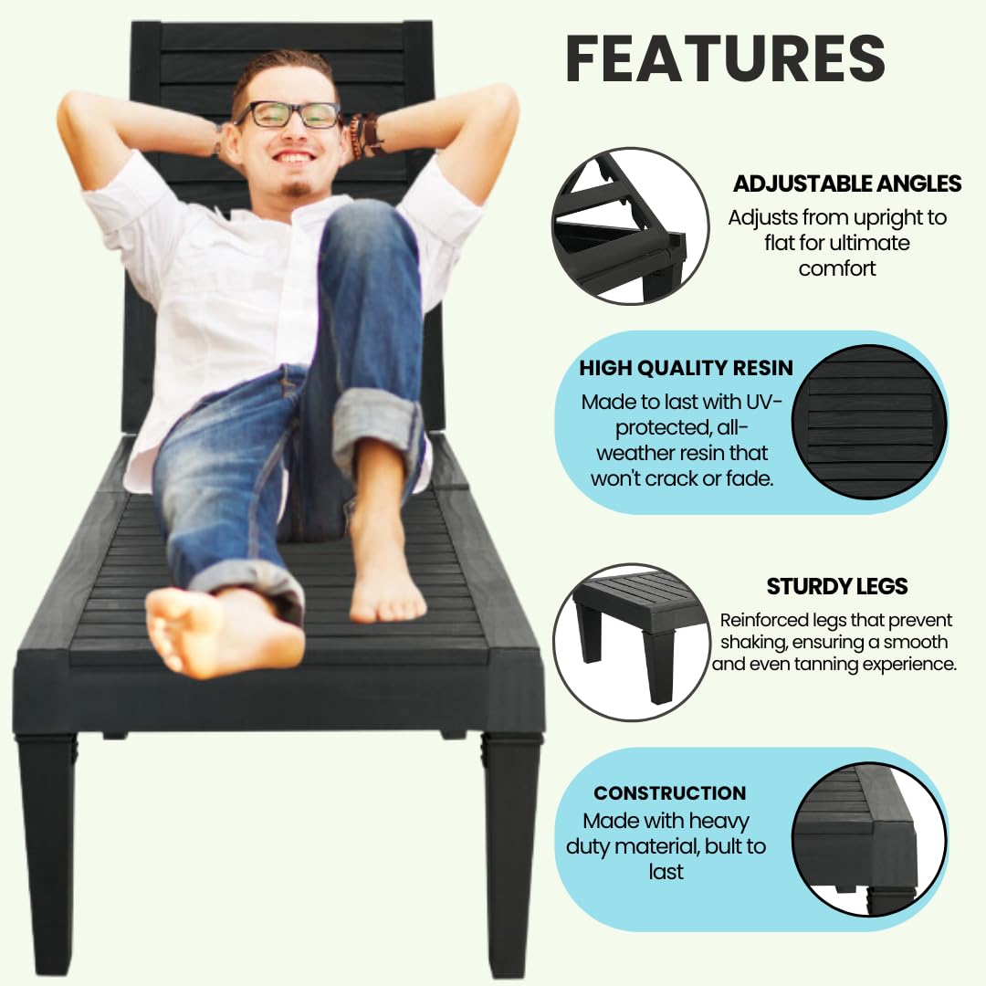 BTExpert Foldable Outdoor Lounge Chair Black Waterproof Recliners with Adjustable - Set of 2