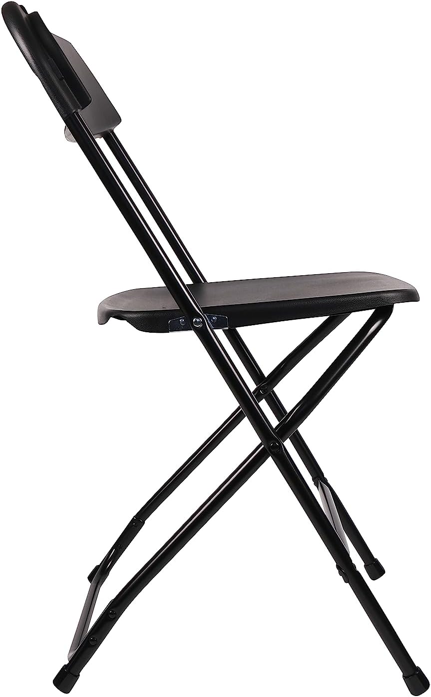 BTExpert Black Plastic Folding Chair, Steel Frame, High Capacity – Lightweight Event Seating for Office, Wedding, Party, School - Set of 10