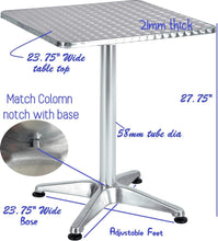 BTExpert Indoor Outdoor 23.75" Square Restaurant Table Stainless Steel Silver Aluminum + 3 Bronze Metal Slat Stack Chairs Commercial Lightweight