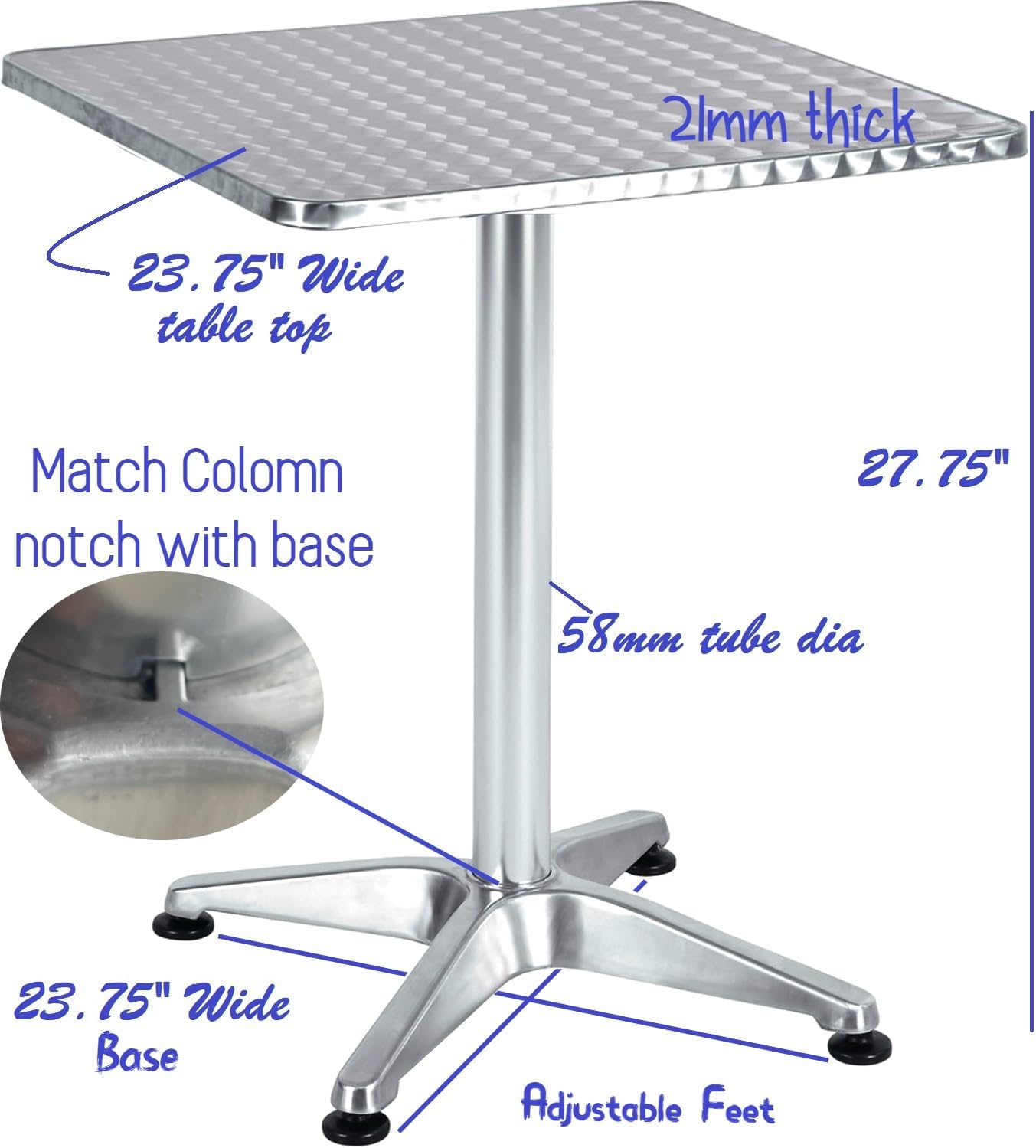 BTExpert 23.75" Square Stainless Steel Table + 4 Bronze Slat Chairs, Indoor Outdoor Commercial Lightweight