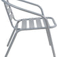 BTExpert 23.75" Round Glass Metal Table Black with 2 Silver Gray Slat Stack Chairs, Indoor Outdoor Lightweight