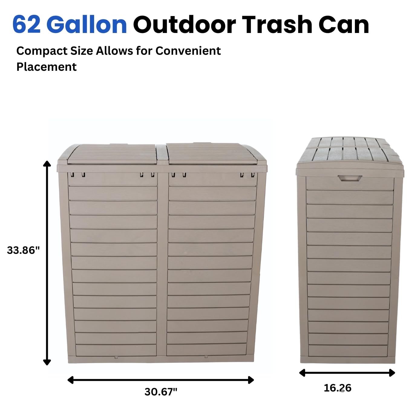 BTExpert 62 Gallon Outdoor Garbage Trash Can, Waterproof Resin Double Lid Drip Tray