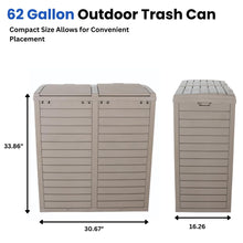 BTExpert 62 Gallon Outdoor Garbage Trash Can, Waterproof Resin Double Lid Drip Tray, Outside Trash Bin for Hideaway Patio Waste, Kitchen, Backyard, Deck, Pool Gray Set of 5