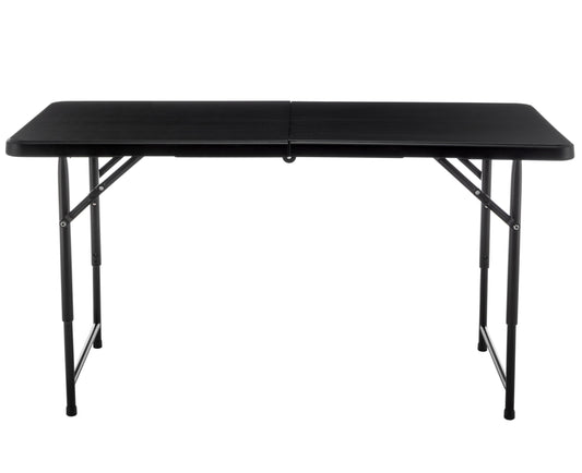 BTExpert Fold-in-Half Folding Utility Table 4 Feet Lightweight Height Adjustable Portable Carrying Handle Indoor Outdoor, Picnic Camping Office Home Party Convenient Easy to Clean Store & Care Black