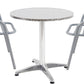 BTExpert 23.75" Round Stainless Steel Table + 2 Silver Gray Slat Chairs, Indoor Outdoor Commercial Lightweight