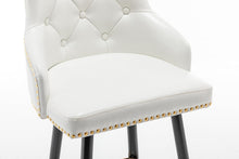 BTEXPERT Set of 2 Premium upholstered Dining 33" High Back Stool Bar Chairs, White PU Leather Tufted Gold Nail head Trim