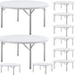 BTEXPERT White 5 Ft 60-inch Round Plastic Folding Table Full Top Commercial Portable - Set of 10
