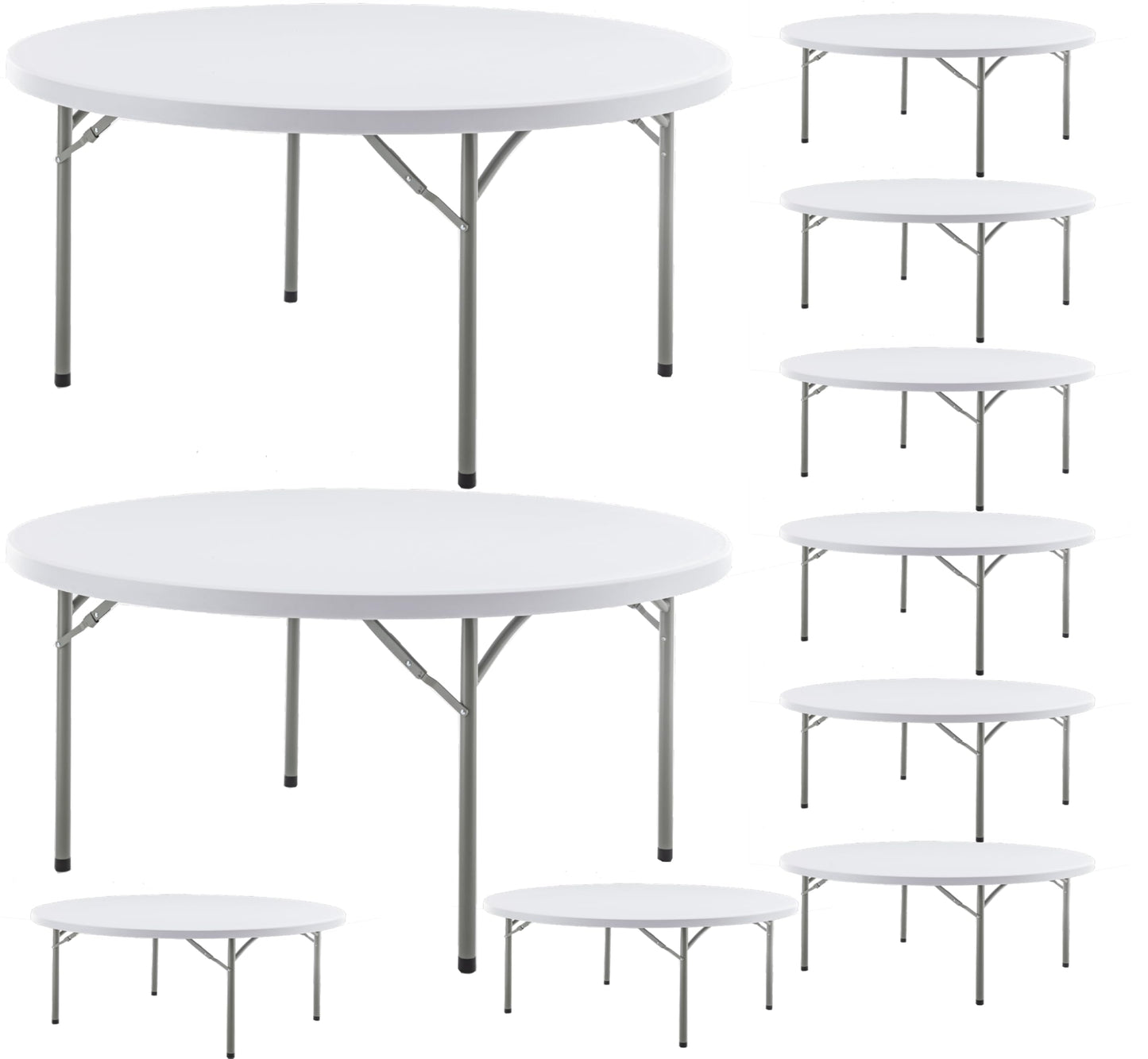 BTEXPERT White 5 Ft 60-inch Round Plastic Folding Table Full Top Commercial Portable - Set of 10