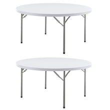 BTEXPERT White 5 Ft 60inch Round Plastic Folding Table Full Top Commercial Portable For Banquet Dining Wedding Party Events Home Kitchen Patio Backyard Indoor Outdoor, Set of 2