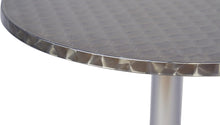 BTExpert Indoor Outdoor 27.5" Round Restaurant Table Stainless Steel Silver Aluminum + 4 Black Metal Slat Stack Chairs Lightweight