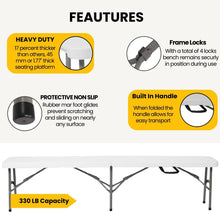 BTExpert 6 feet Plastic Bi Folding Bench Indoor Outdoor Portable Picnic Party Garden Dining Seat Camping Soccer Multipurpose Activity w/Handle UV Waterproof Steel Frame Stackable FoldinHalf Set of 10