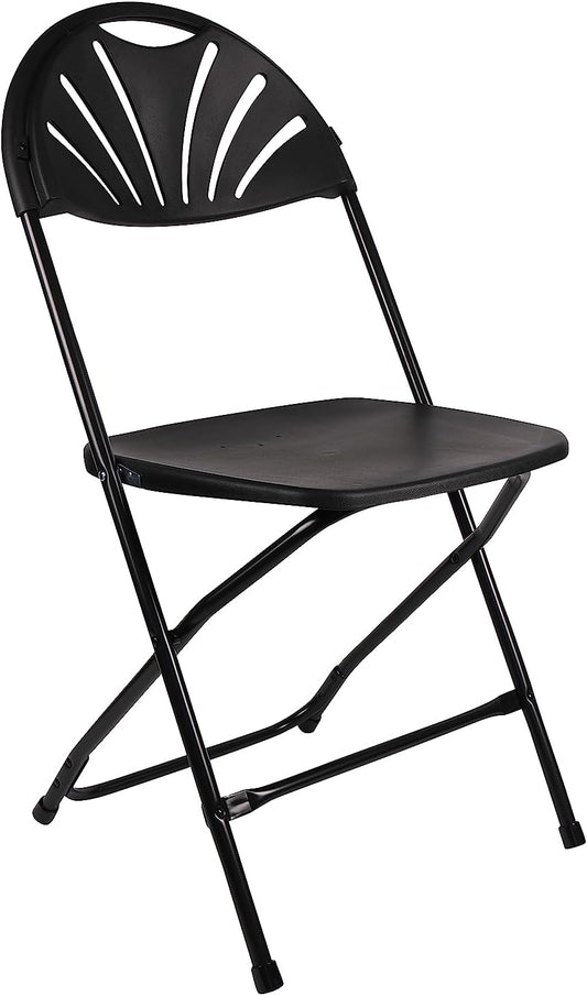 BTExpert Black Plastic Folding Chair Fan Style, Steel Frame, Lightweight, High-Capacity Event Seating for Weddings, Parties - Set of 100
