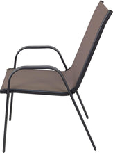 BTExpert Indoor Outdoor 27.5" Round Restaurant Table Stainless Steel Silver Aluminum + 3 Brown Flexible Sling Stack Chairs Commercial Lightweight